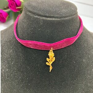 Rose Gold-Tone Pendant Burgundy Choker 16" Necklace Vintage!